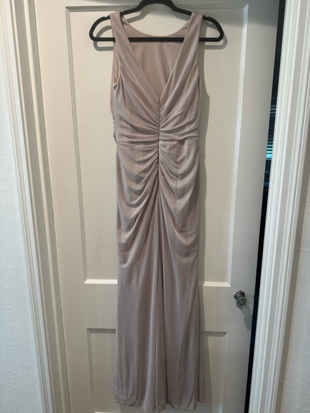 David's Bridal Sleeveless Ruched Maxi Dress in Light Taupe - Picture 4 of 5